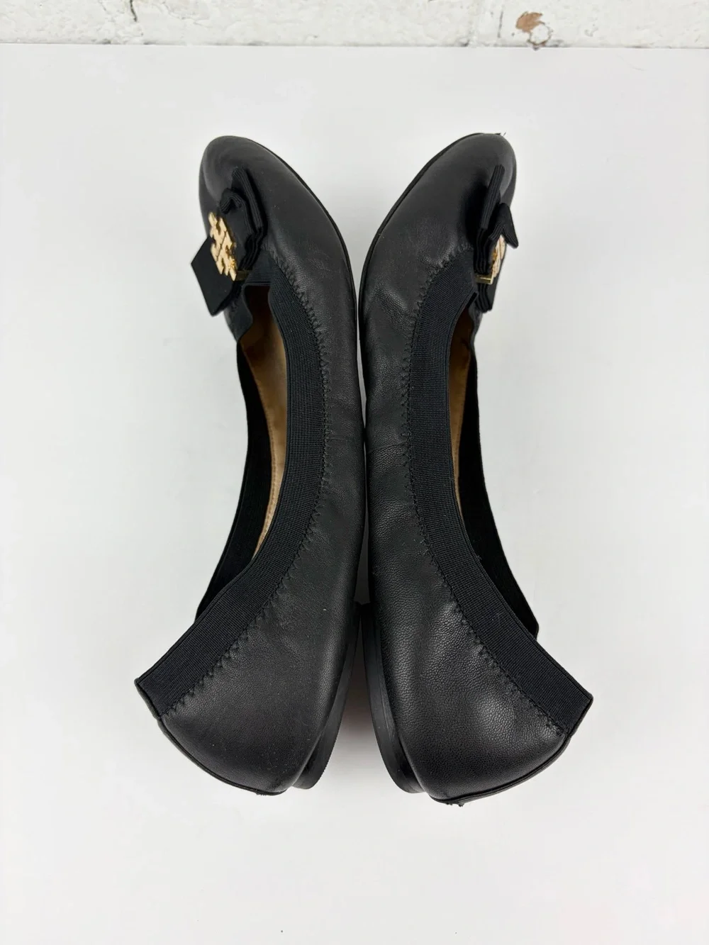 Tory Burch Sedgwick Elastic Ballet Flats Bow Logo Toe 10.5